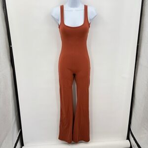 Womens‎ Jumpsuit Rust Sleeveless Open Back Ruched Flare Leg Casual